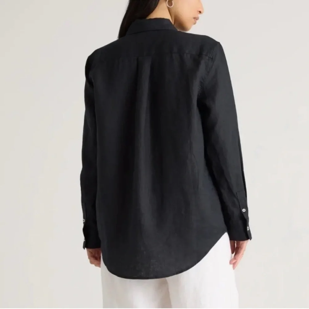 NWT Quince Black 100% European Linen Long Sleeve Button Up Shirt Sz XS - Picture 2 of 6